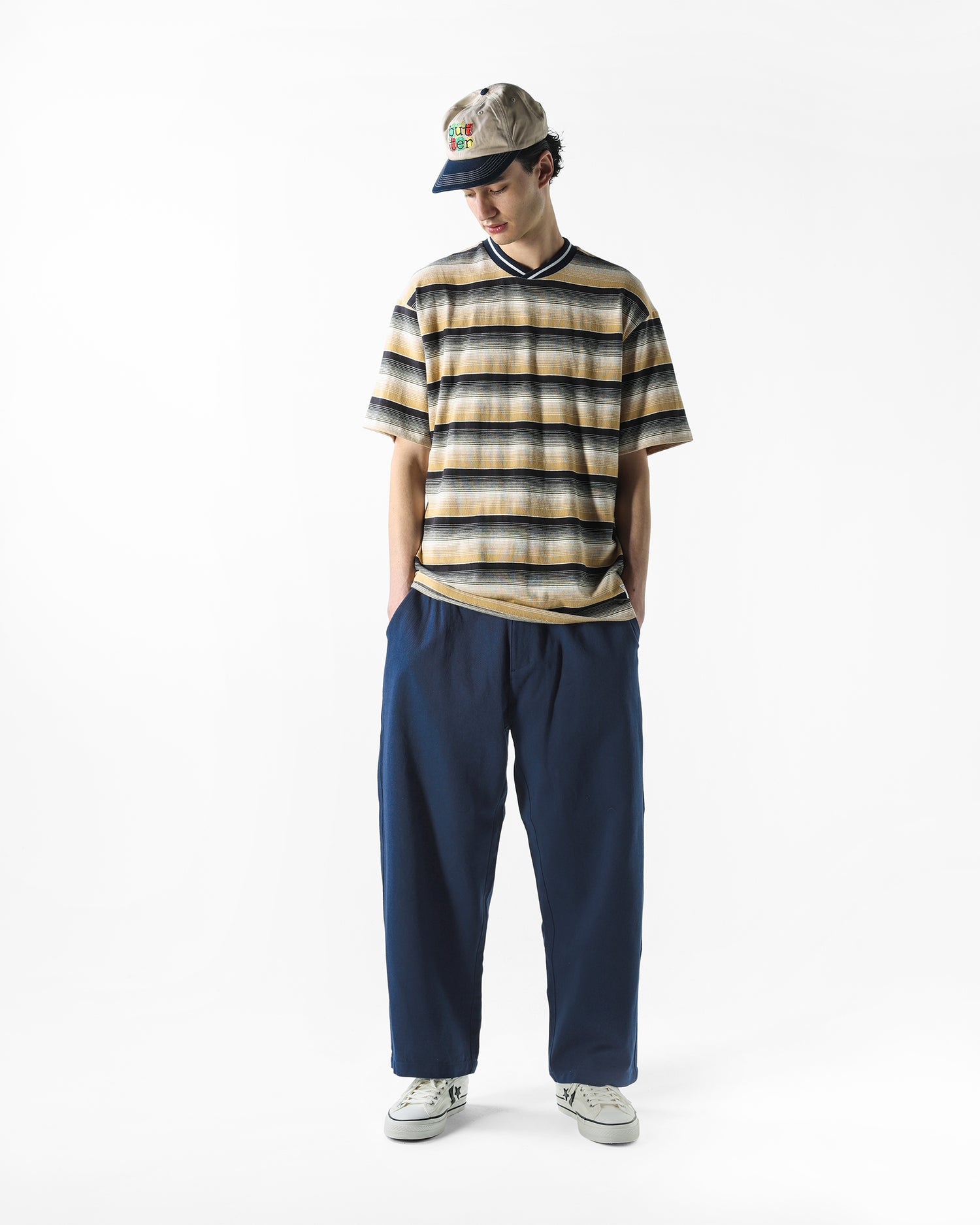 Scribble 6 Panel Cap, Cream / Navy