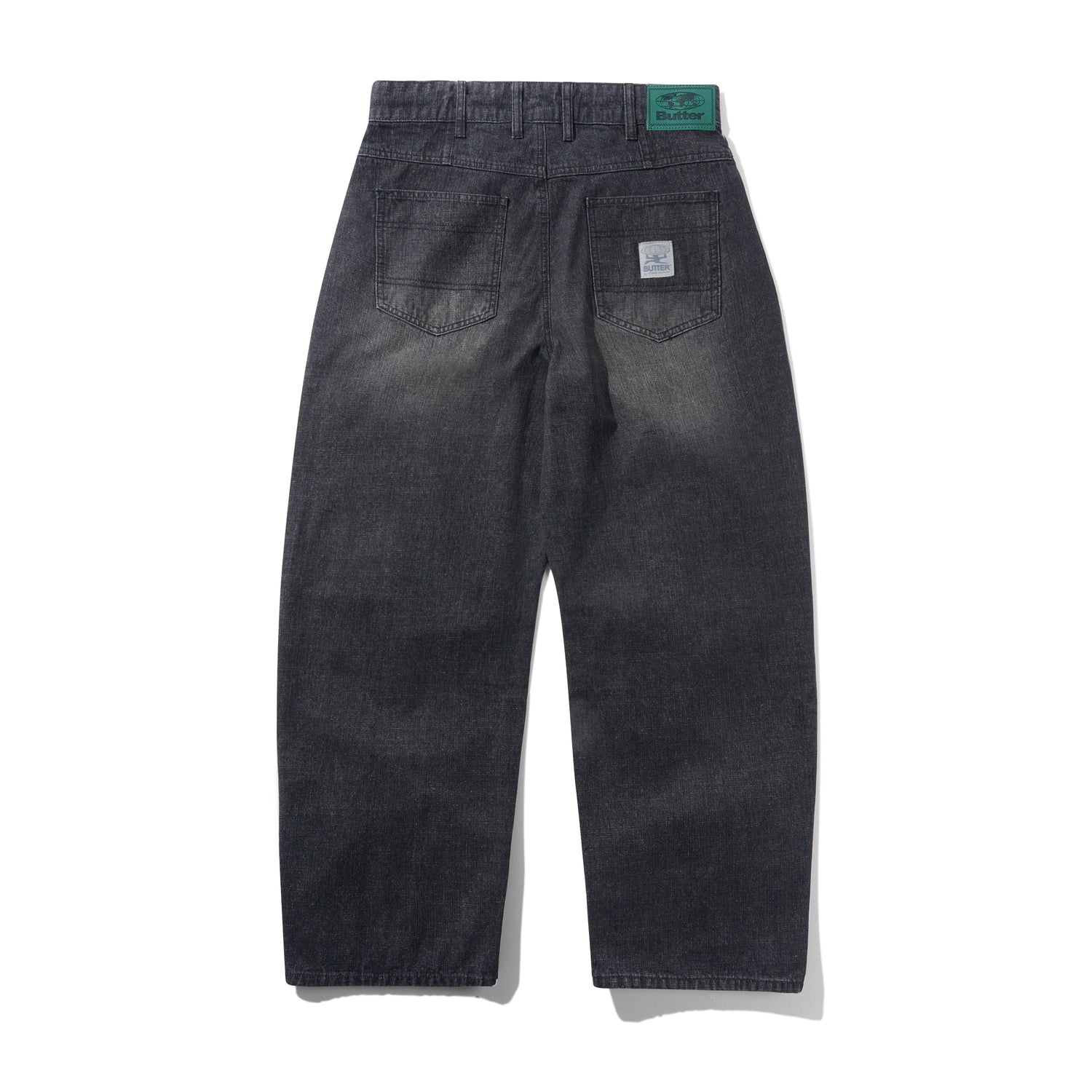 Wide Cut Denim Jeans, Streaky Black Wash