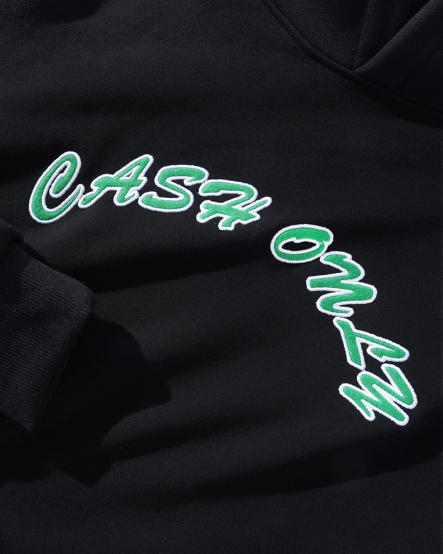 Felt Applique Logo Pullover Hood, Black