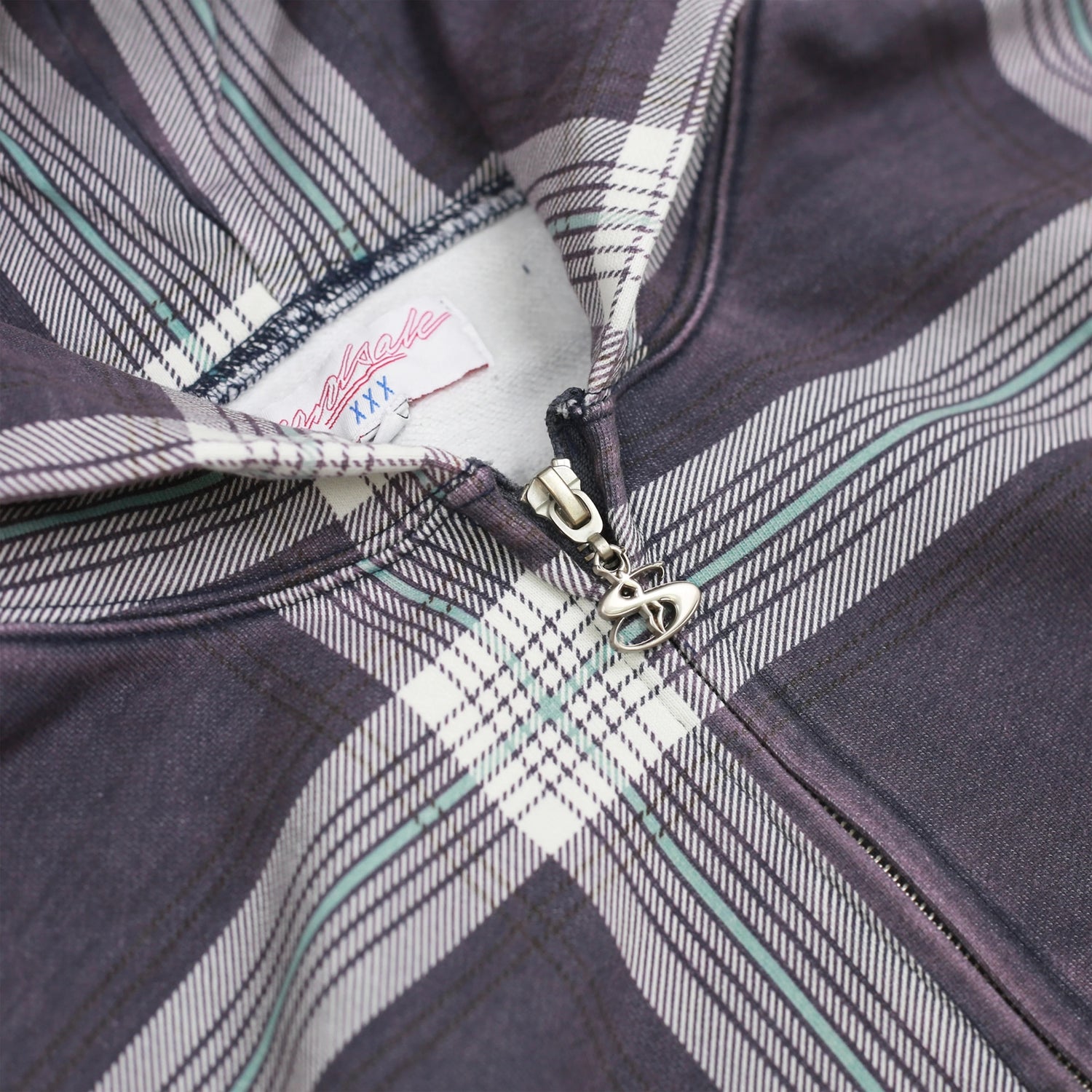 Crib Checked Zip-Thru Hood, Blue