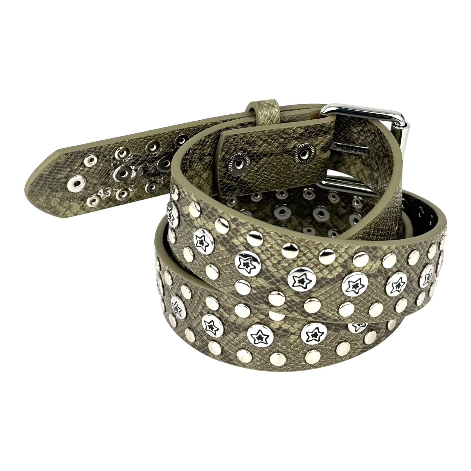 Studded Snake Belt, Olive