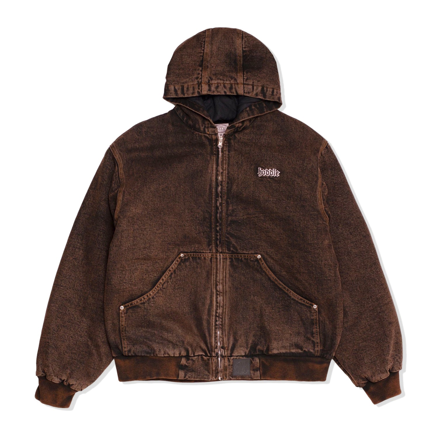 HDL Hooded Quilted Denim Jacket, Brown Wash