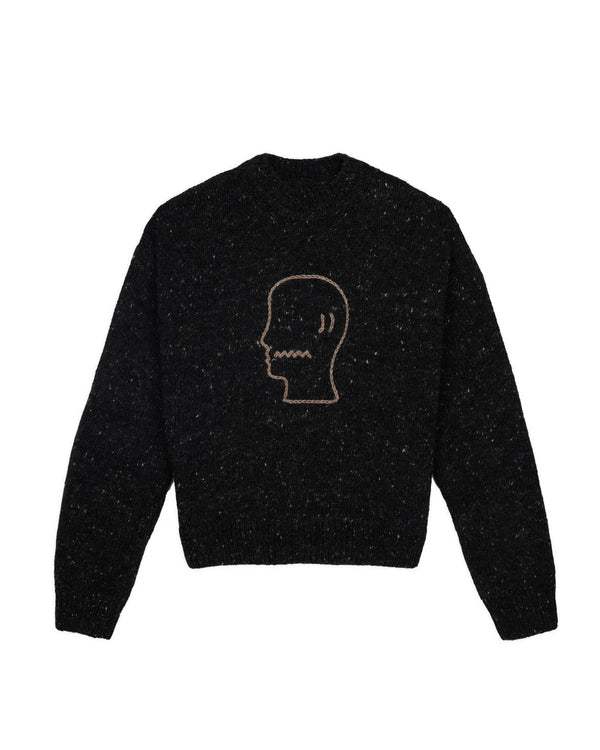 Brain Dead Logohead Alpaca Crewneck Sweater, Charcoal