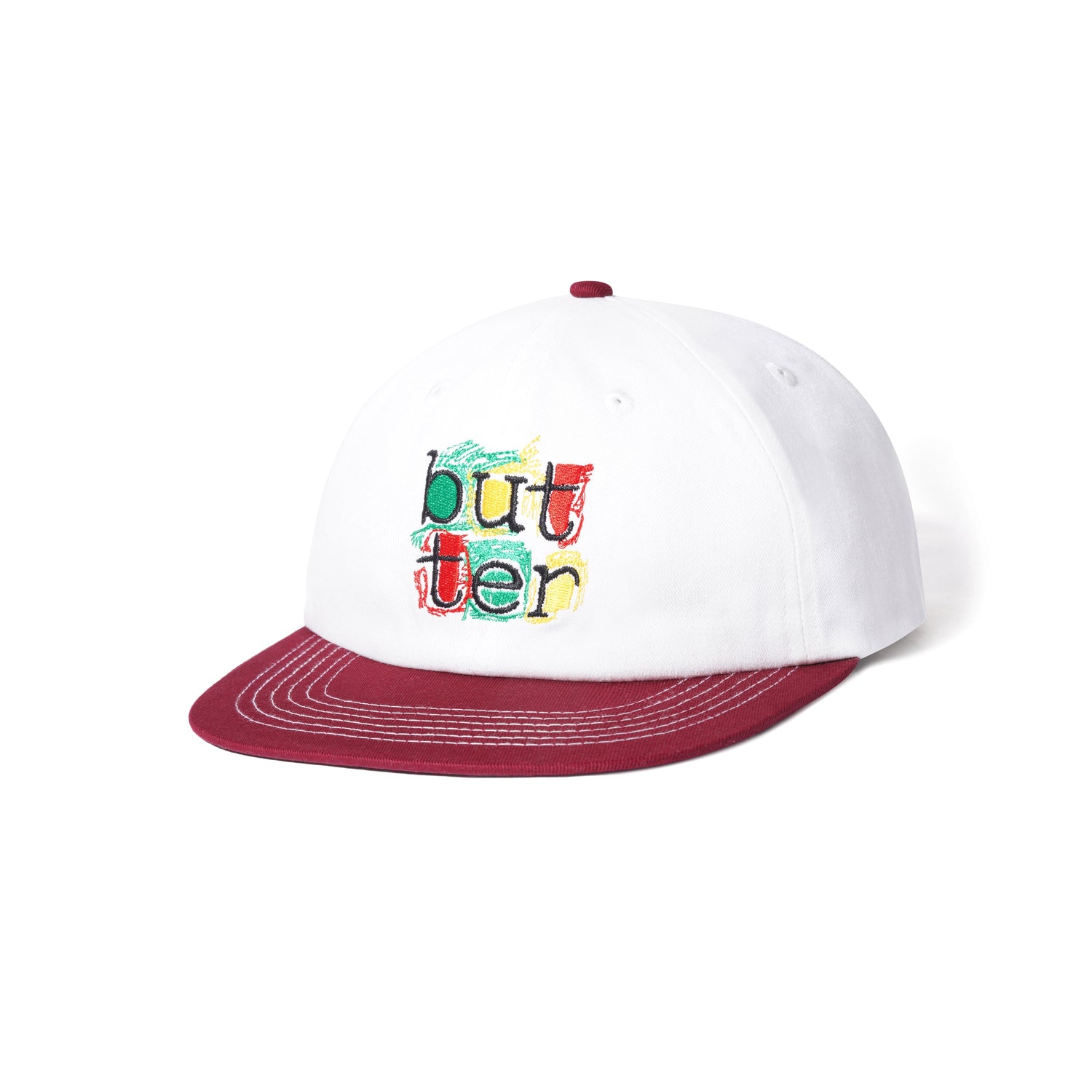 Scribble 6 Panel Cap, White / Burgundy