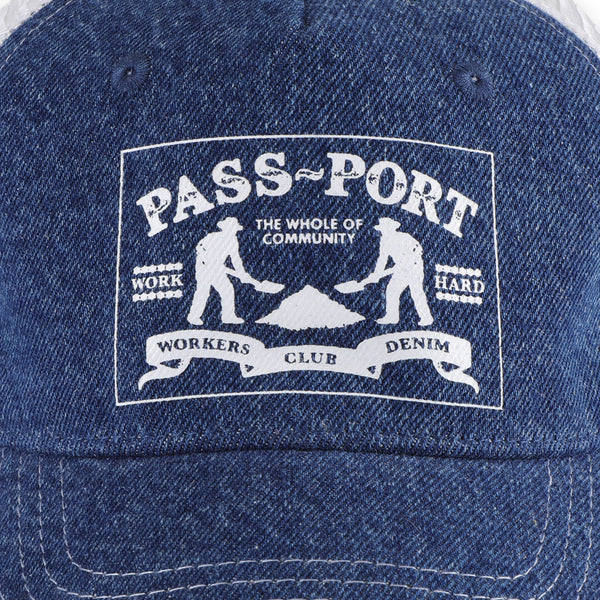 Pass~Port Workers club denim Packers Trucker Hat, Washed Dark Indigo