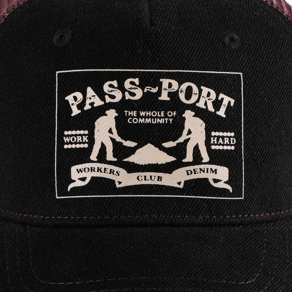 Pass~Port Workers club denim Packers Trucker Hat, Washed Black
