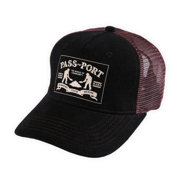 Pass~Port Workers club denim Packers Trucker Hat, Washed Black