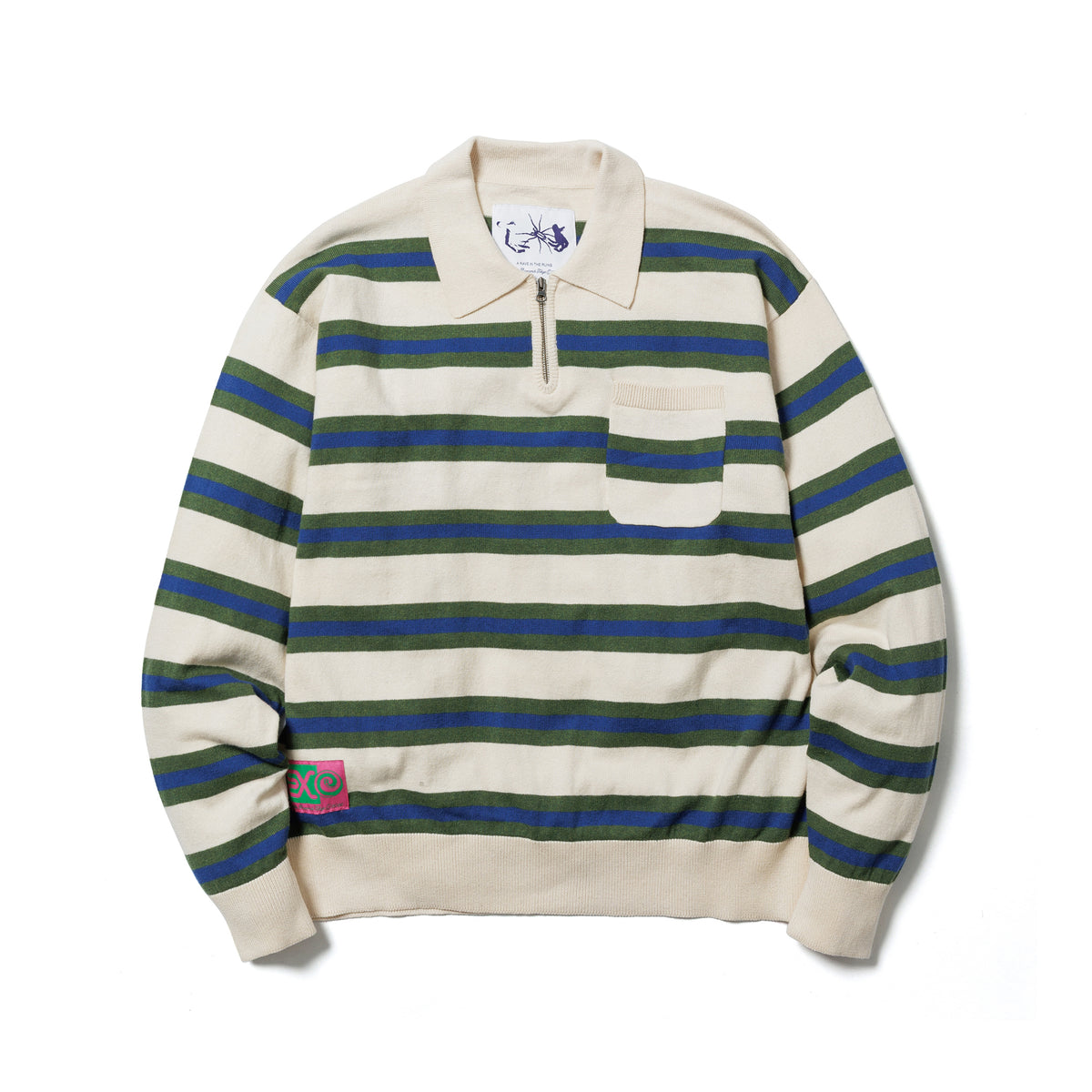 Border Polo Knit, White