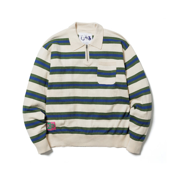 Ecstatic Research Border Polo Knit, White