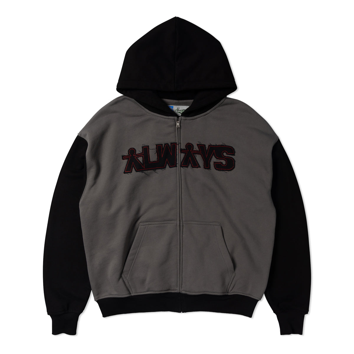 Human Applique Zip Up Hoodie, Black