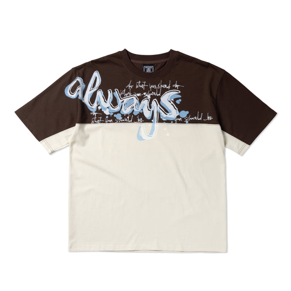 Always Do What You Should Do Waza Panelled Tee, Cream / Brown