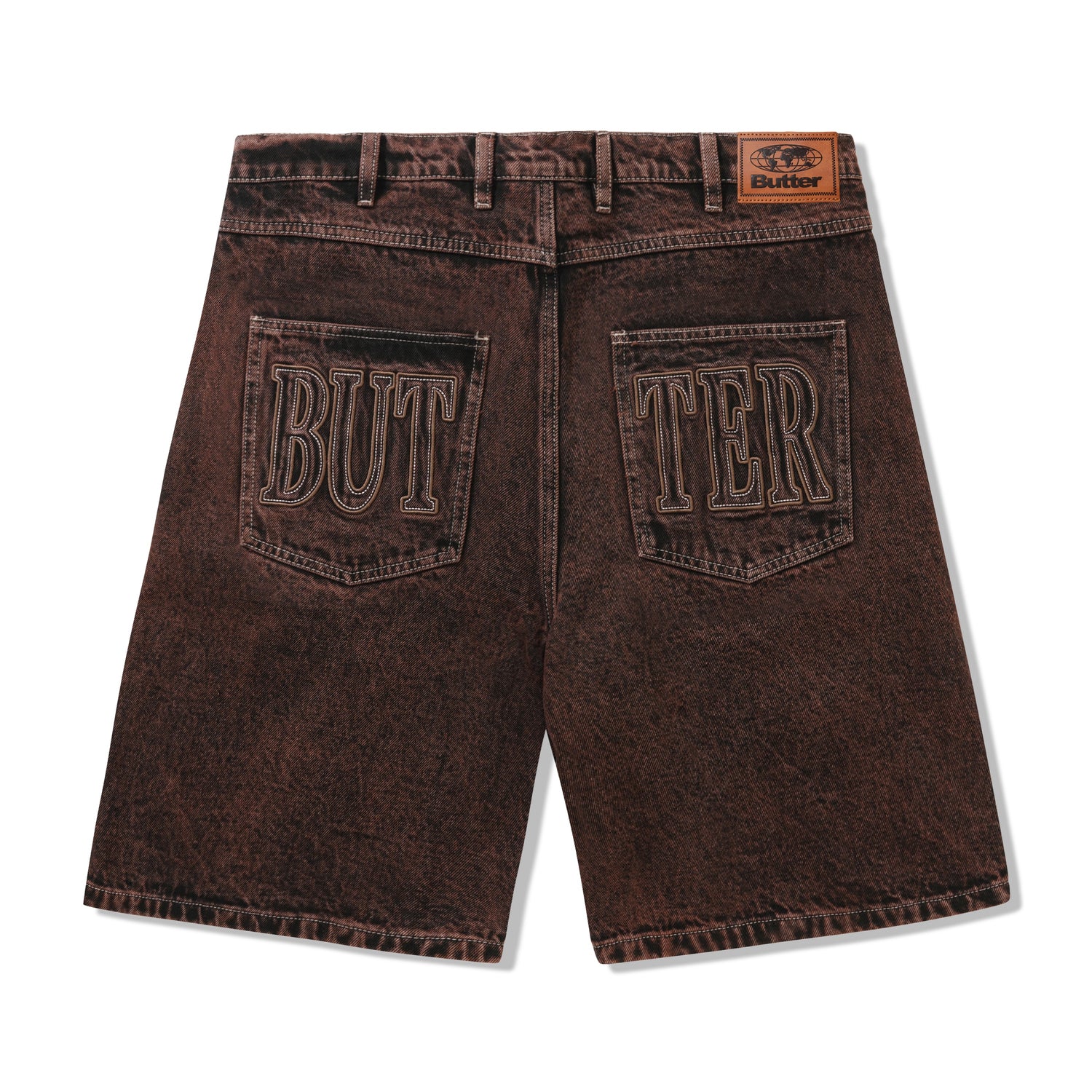 Applique Denim Shorts, Acid Brown