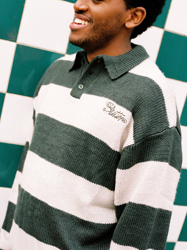 Butter Goods Jive Stripe Knit Sweater, Forest / Cream