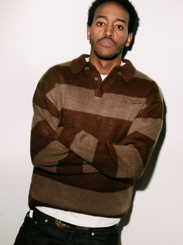 Butter Goods Jive Stripe Knit Sweater, Chocolate