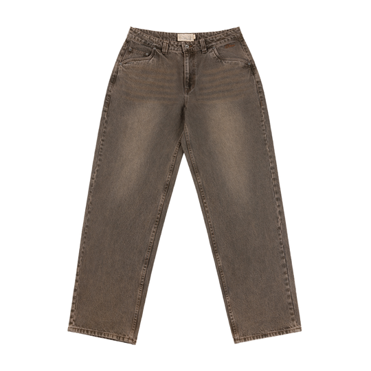 Relaxed Denim Jeans, Sandblasted Brown