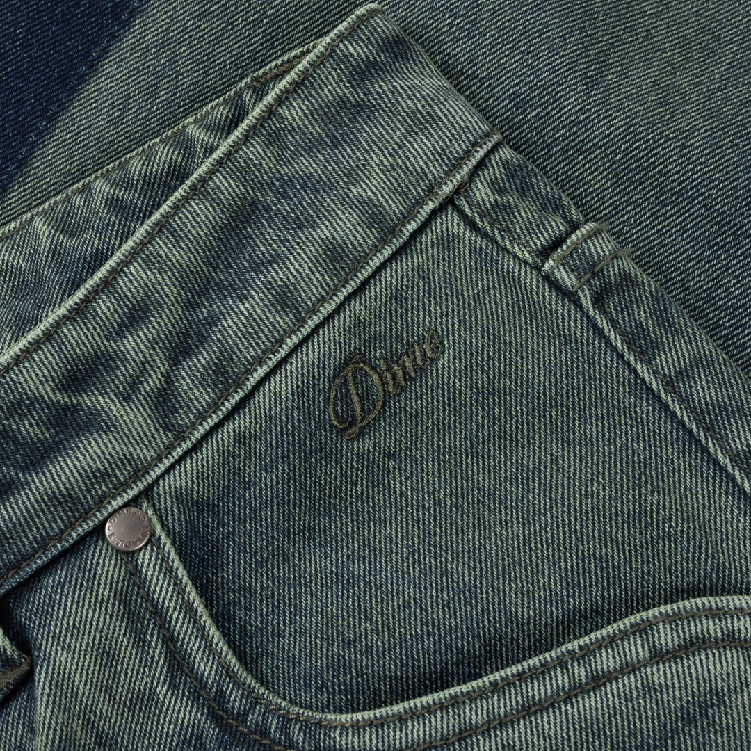 Baggy Denim Pants, Distressed Green