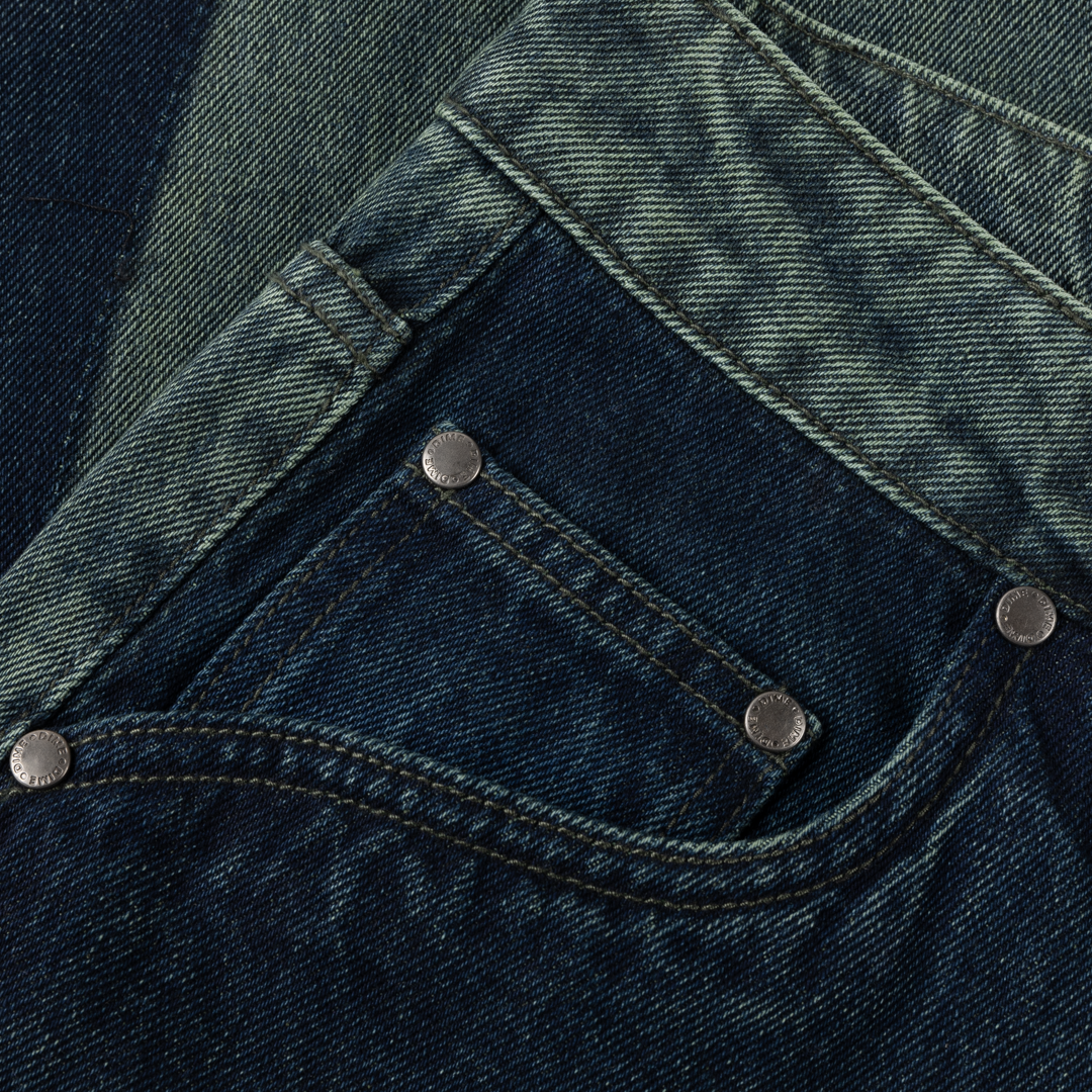 Baggy Denim Pants, Distressed Green