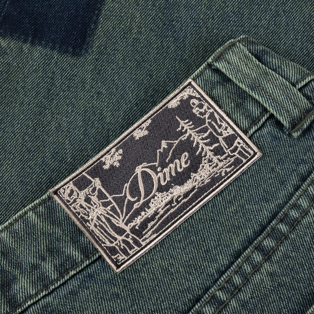Baggy Denim Pants, Distressed Green