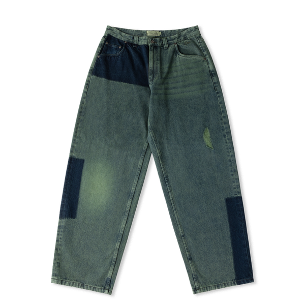 Dime Baggy Denim Pants, Distressed Green