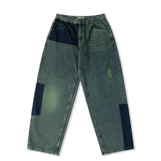 Baggy Denim Pants, Distressed Green