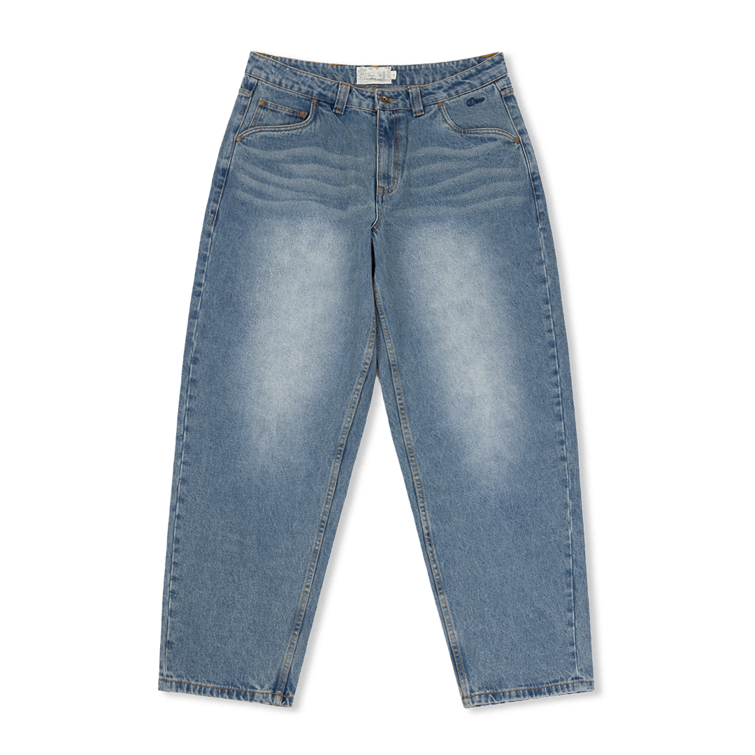 Baggy Denim Pants, Sandblasted Indigo