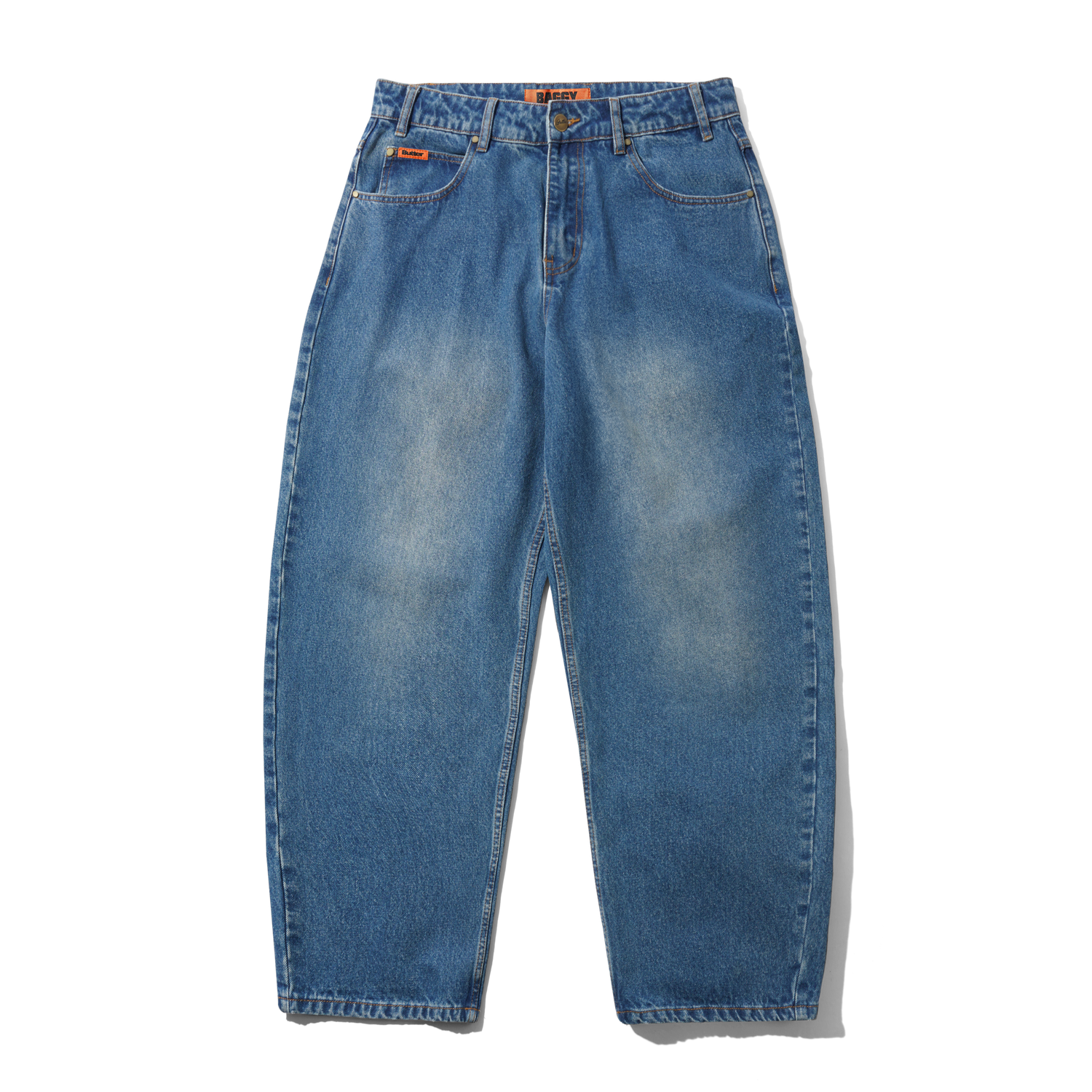 Baggy Denim Jeans, Distressed Indigo