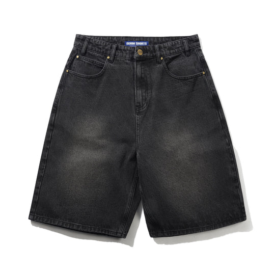 Baggy Denim Shorts, Distressed Black