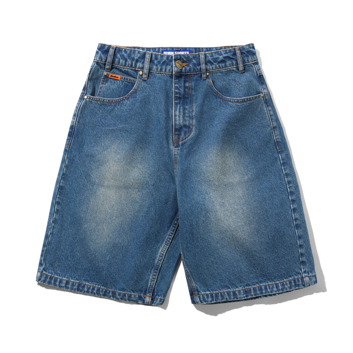 Baggy Denim Shorts, Distressed Indigo