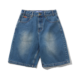 Baggy Denim Shorts, Distressed Indigo