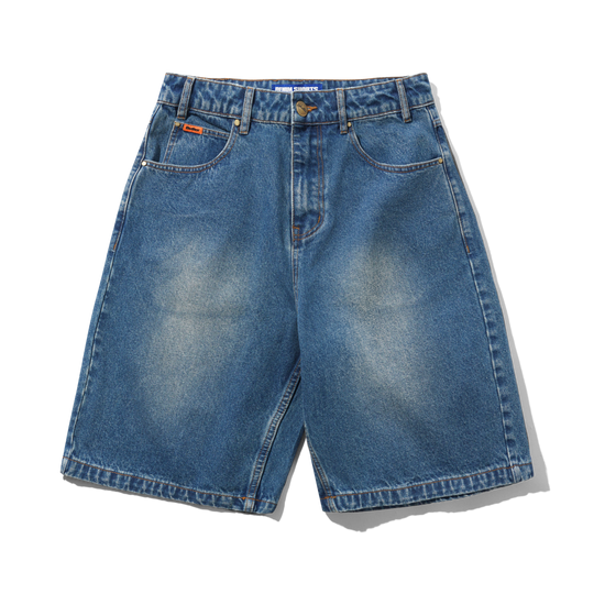 Baggy Denim Shorts, Distressed Indigo