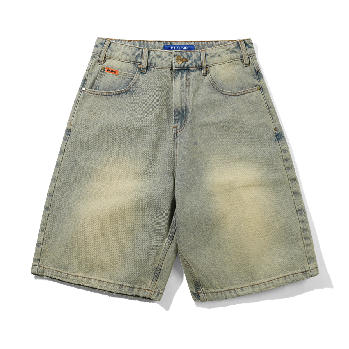 Baggy Denim Shorts, Distressed Light Blue
