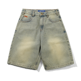 Baggy Denim Shorts, Distressed Light Blue