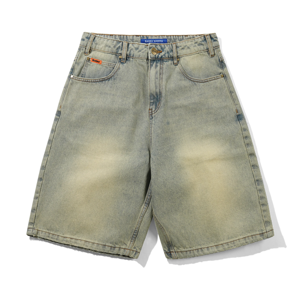 Butter Goods Baggy Denim Shorts, Distressed Light Blue