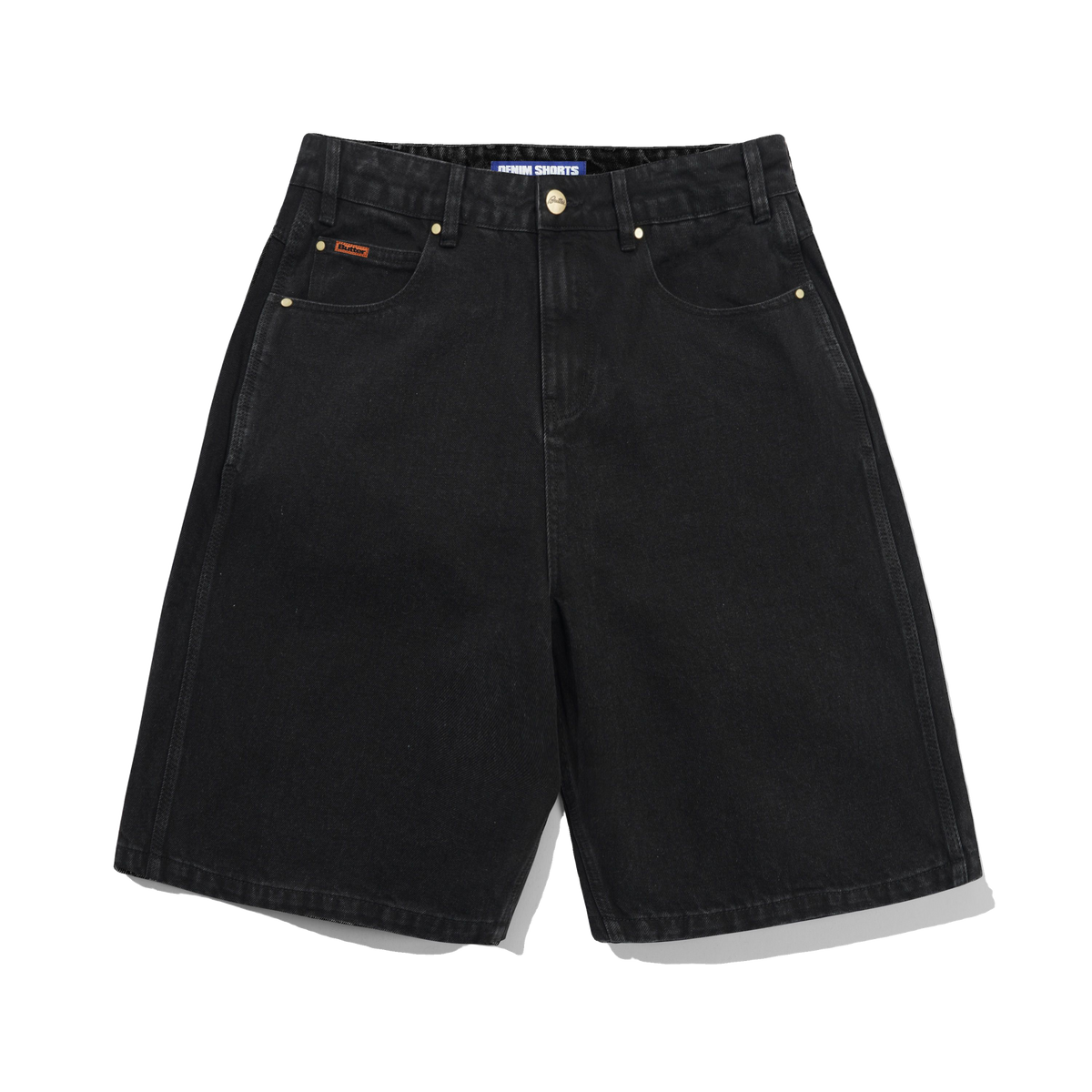 Baggy Denim Shorts, Flat Black