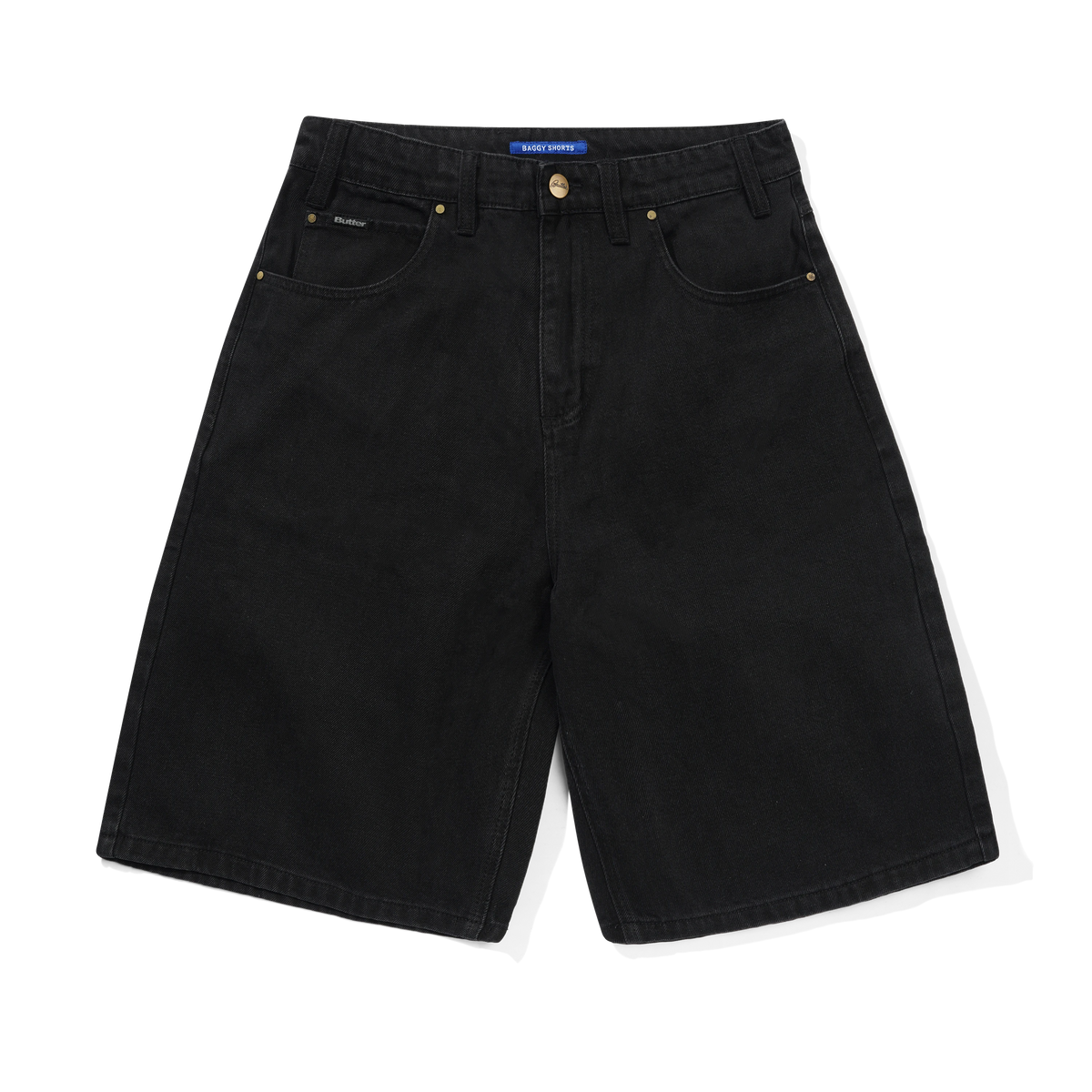 Baggy Denim Shorts, Flat Black