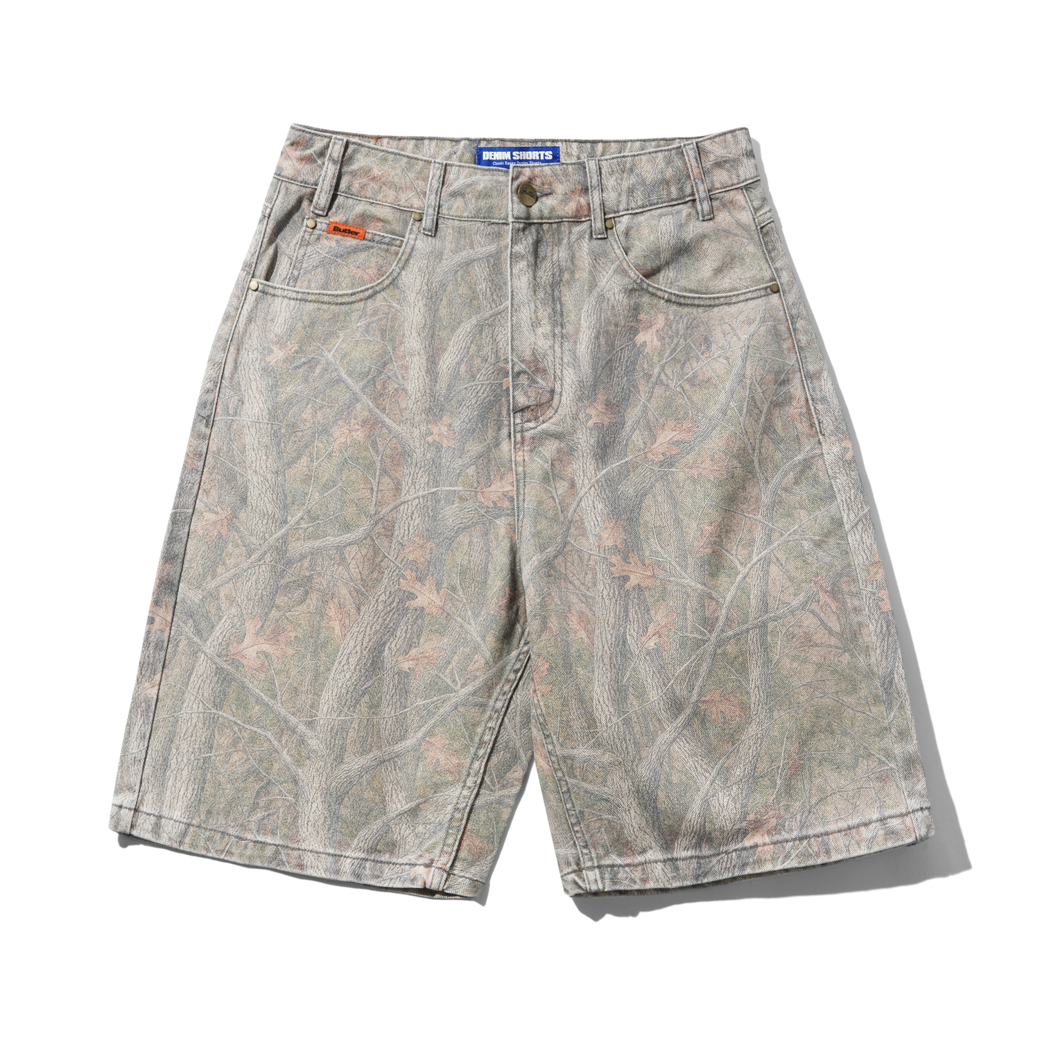 Baggy Denim Shorts, Forest Camo