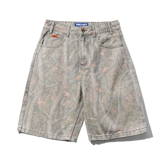 Baggy Denim Shorts, Forest Camo