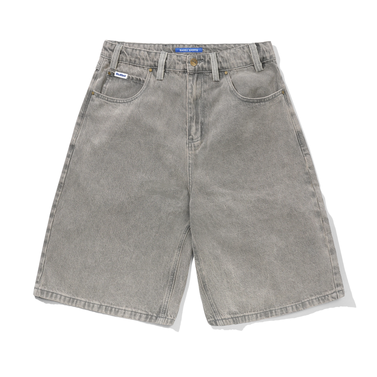 Baggy Denim Shorts, Grey Wash