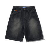 Baggy Denim Shorts, Slub Black