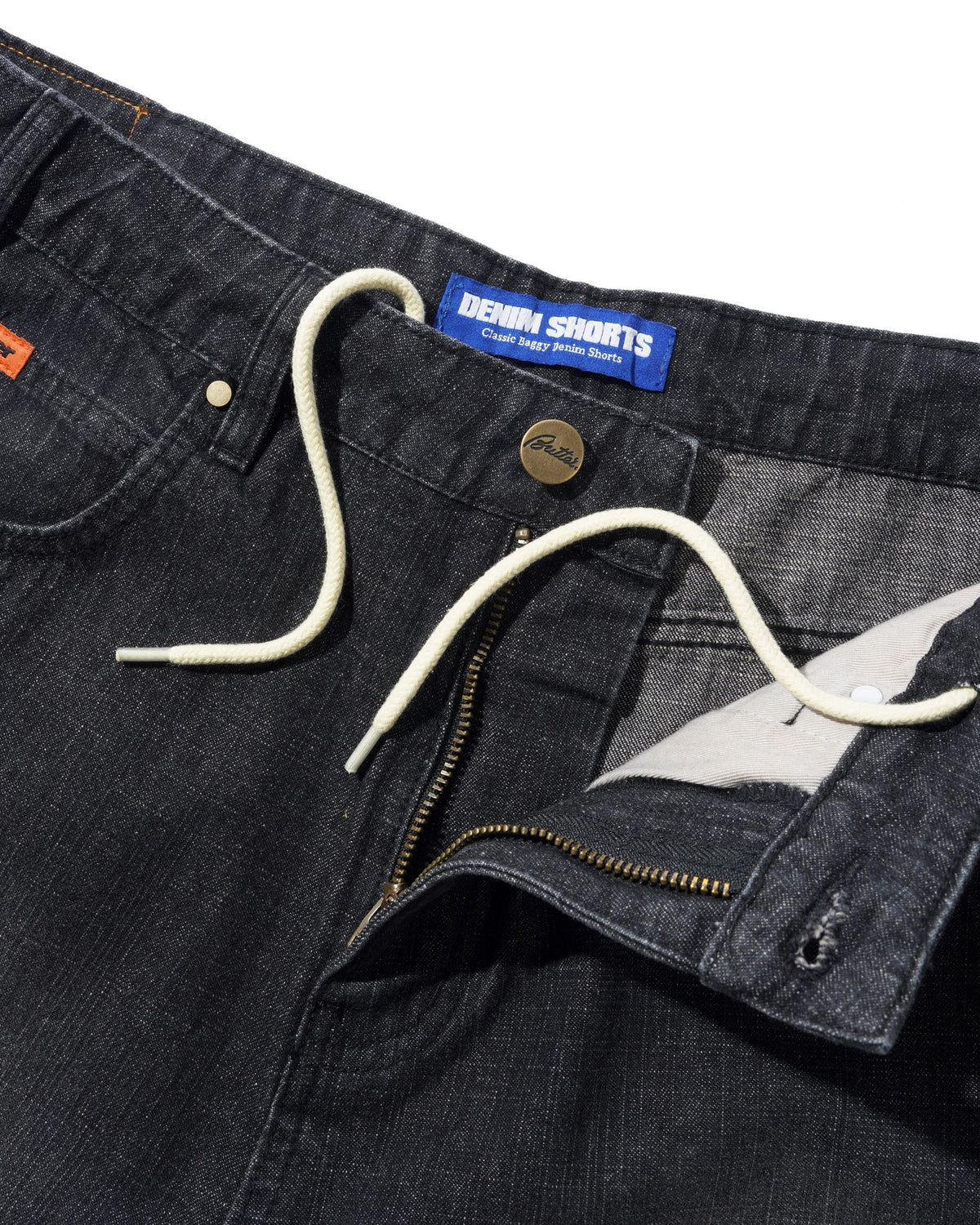 Baggy Denim Shorts, Slub Black