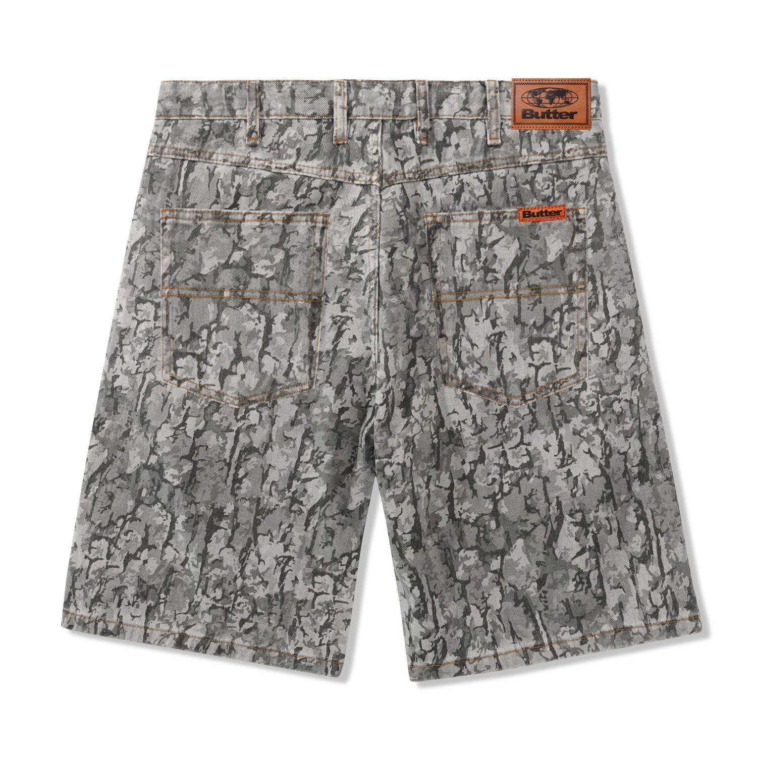 Bark Camo Denim Shorts, Black