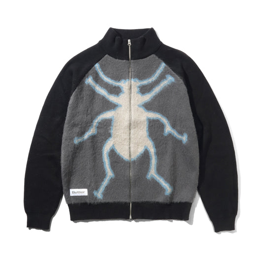 Beetle Zip-Thru Knit Sweater, Black