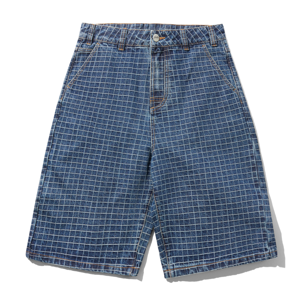 Big Grid Denim Shorts, Indigo