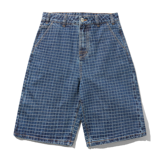 Big Grid Denim Shorts, Indigo