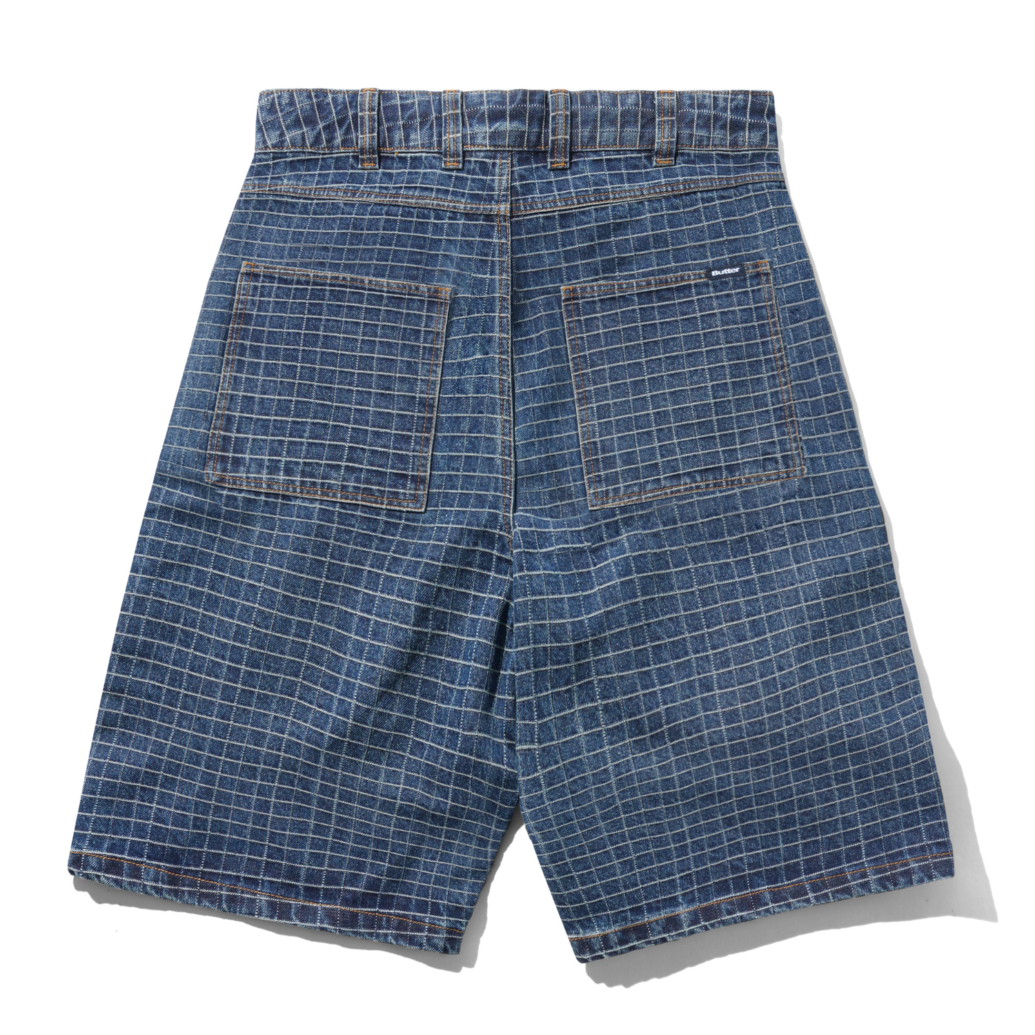 Big Grid Denim Shorts, Indigo