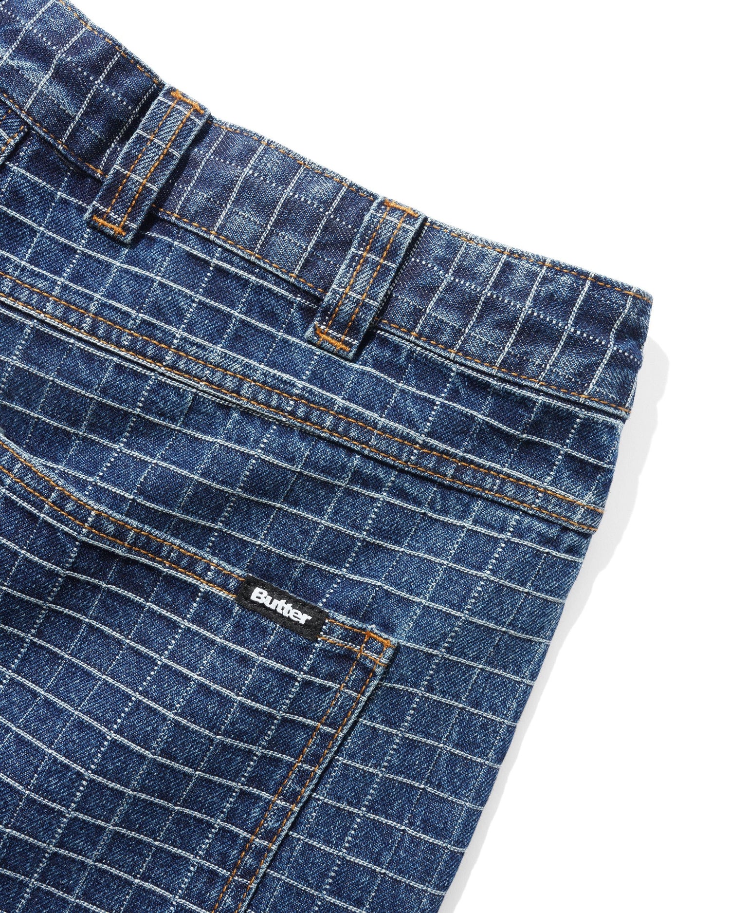 Big Grid Denim Shorts, Indigo