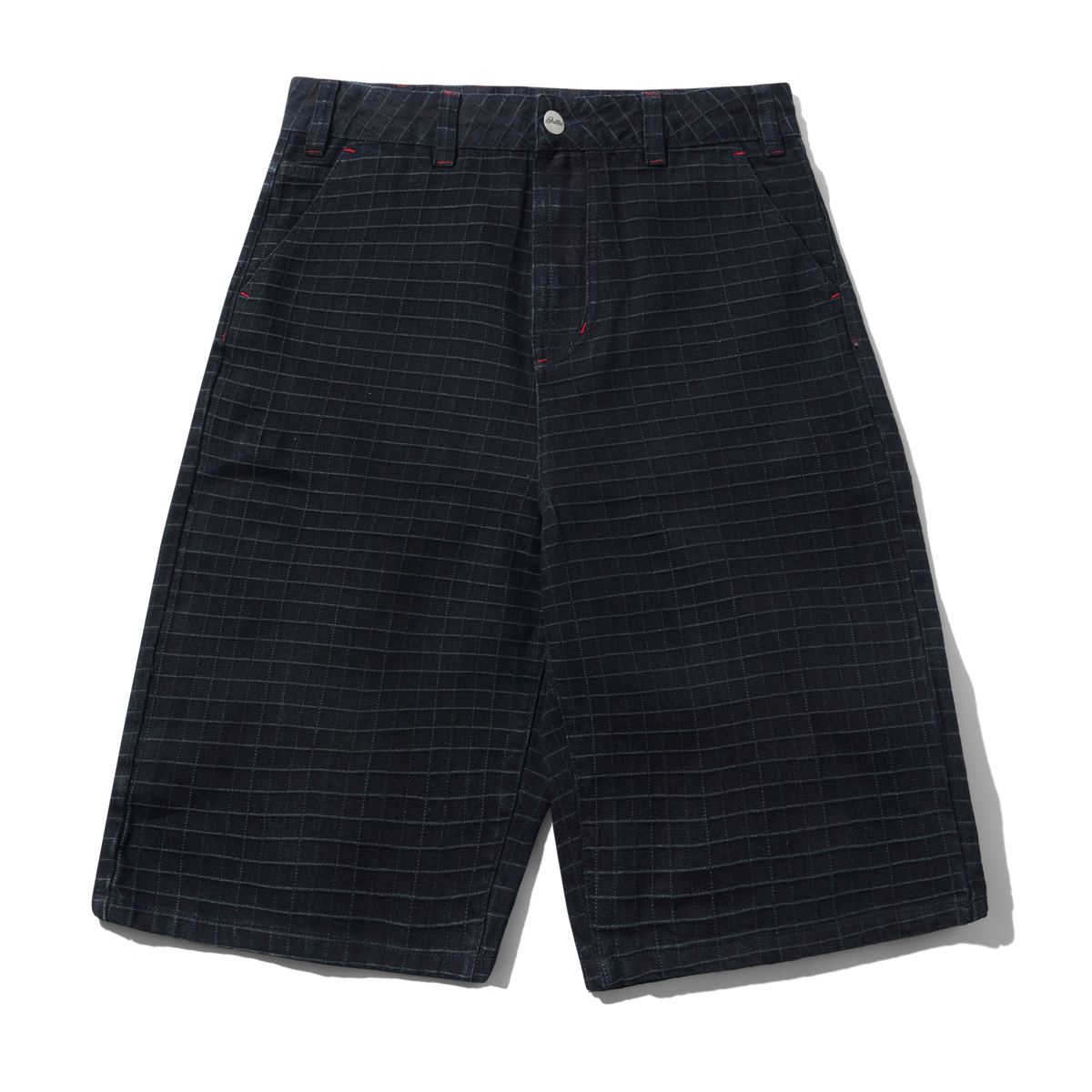 Big Grid Denim Shorts, Overdyed Black