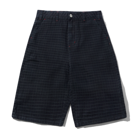 Big Grid Denim Shorts, Overdyed Black