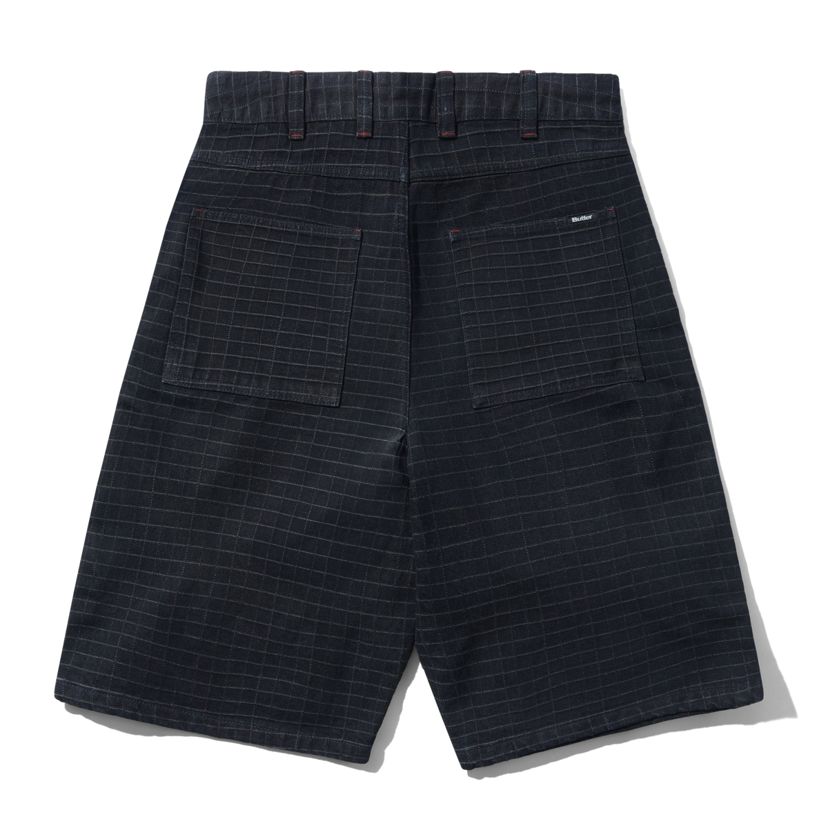 Big Grid Denim Shorts, Overdyed Black
