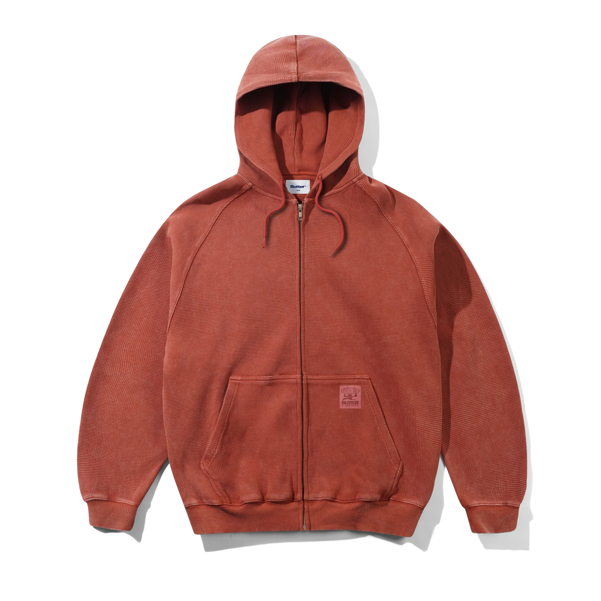 Bleach Waffle Zip-Thru Hood, Washed Rust
